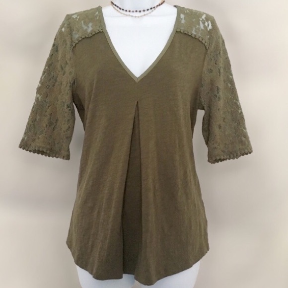 Anthropologie Olive Green Mixed Media Top, Size L - Picture 3 of 7